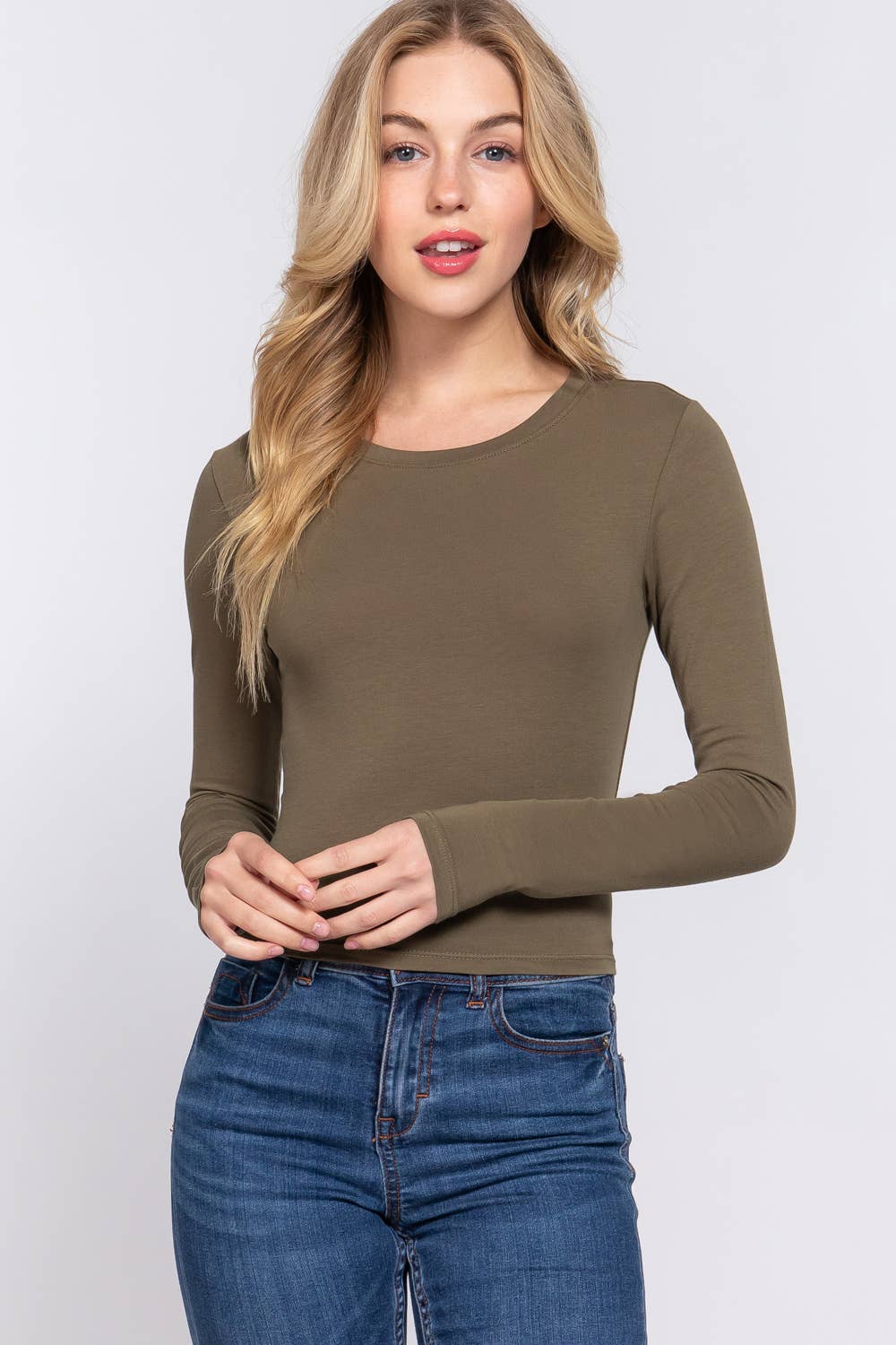 Long Sleeve Crew Neck Cotton Crop Top