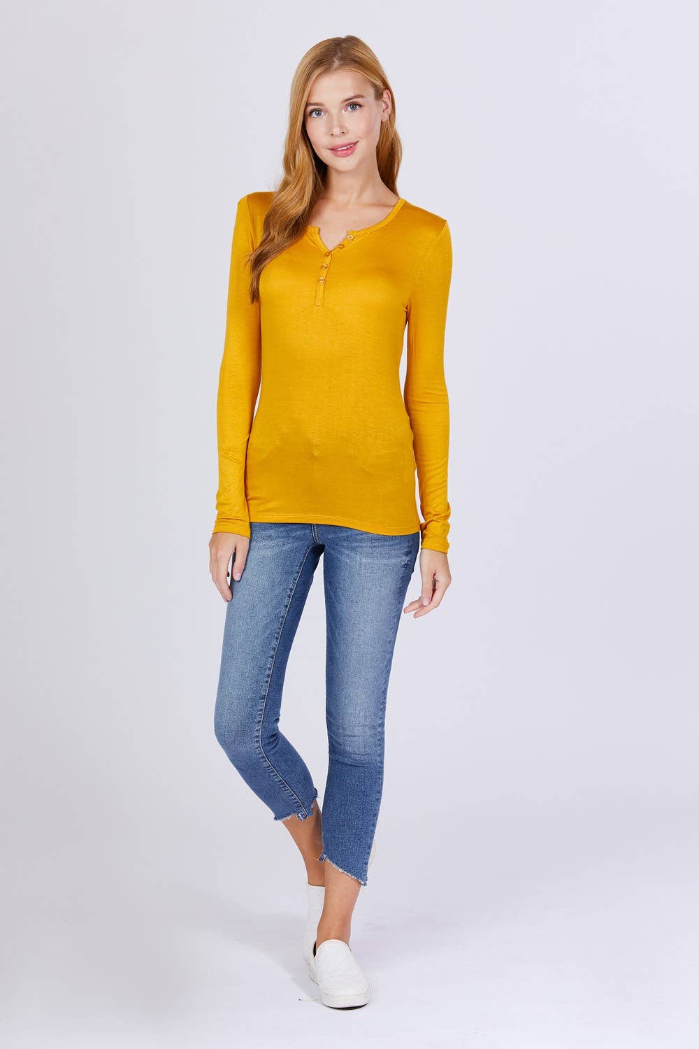 Long Sleeve Button Placket Rayon Spandex Jersey Top