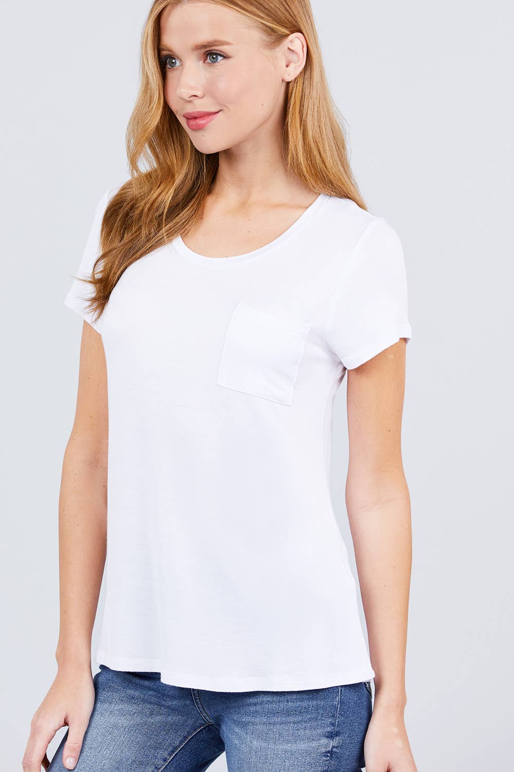 Short Sleeve Scoop Neck with Pocket Rayon Jersey Top
