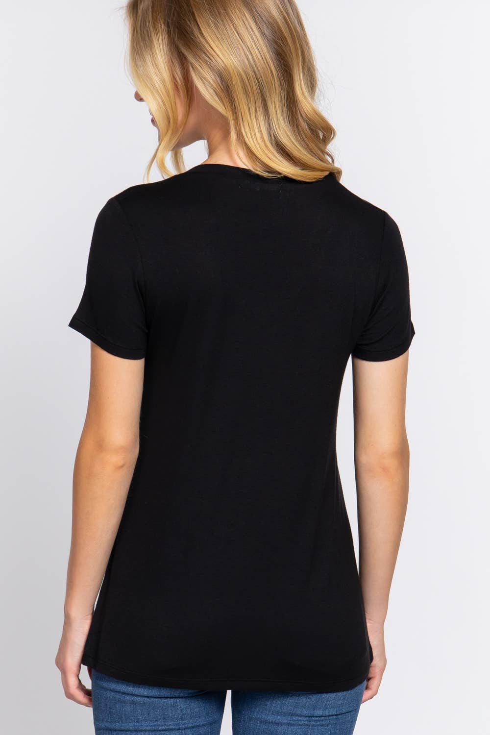 Short Sleeve V-neck Top with Pocket